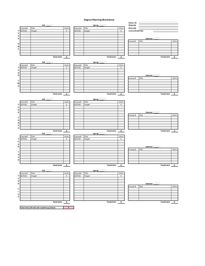 Degree Planning Worksheet