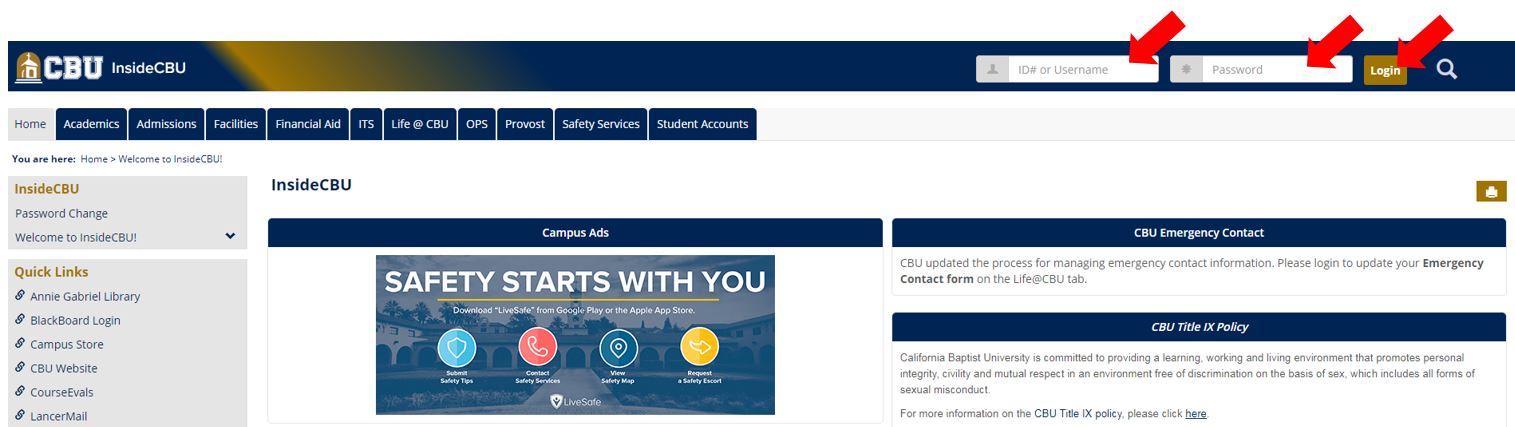 InsideCBU login screen