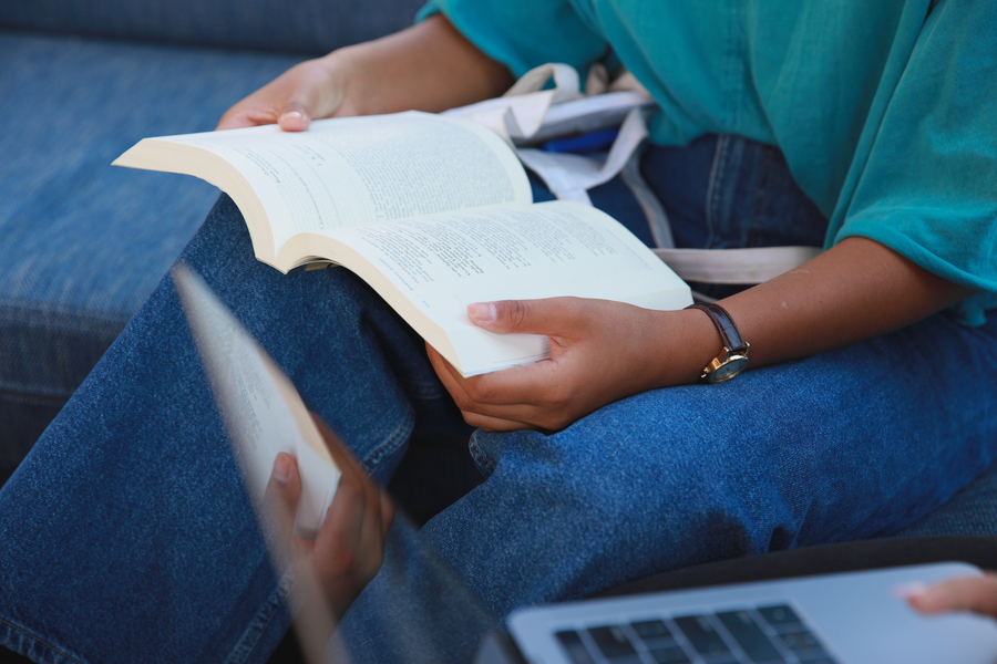 student reading a book