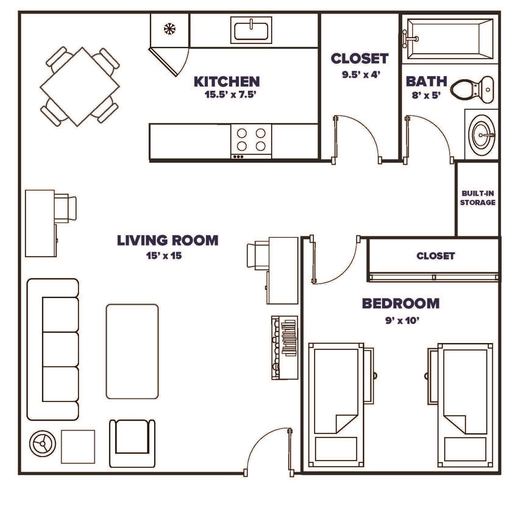 Building B, 1Bed 1 Bath floor plan thumbnail