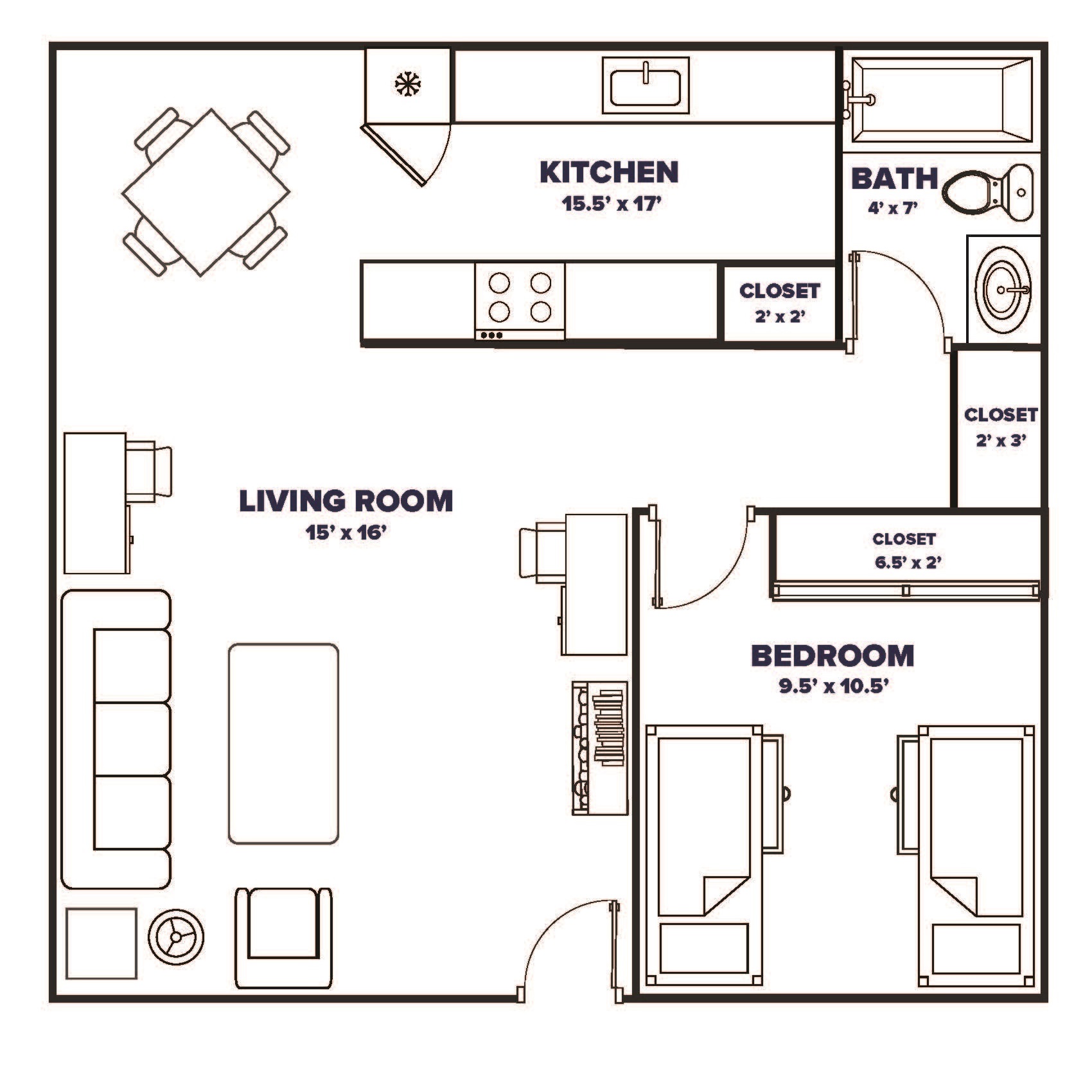 Building C & D, 1Bed 1 Bath floor plan thumbnail