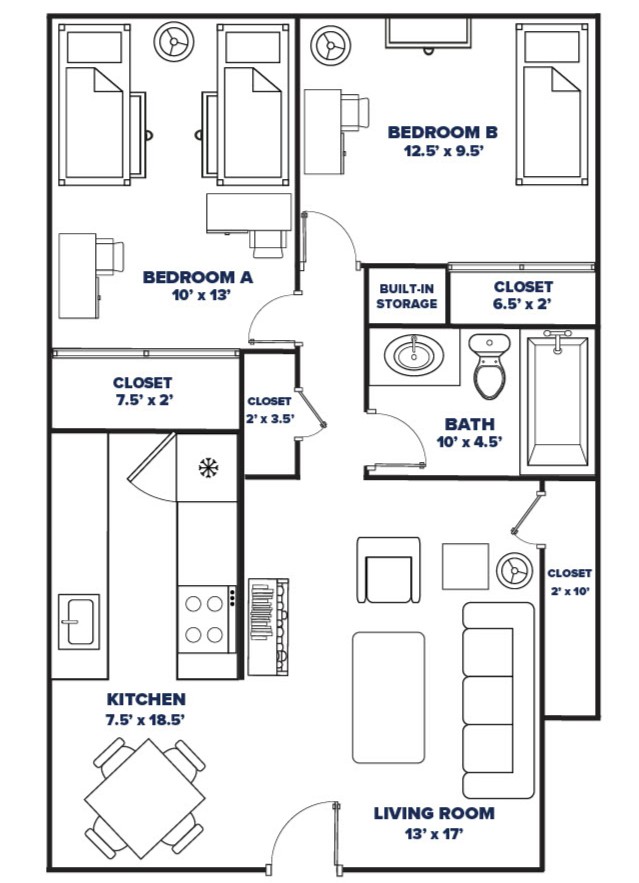 2 Bed, 1 Bath (F Building) (upstairs) floorplan thumbnail