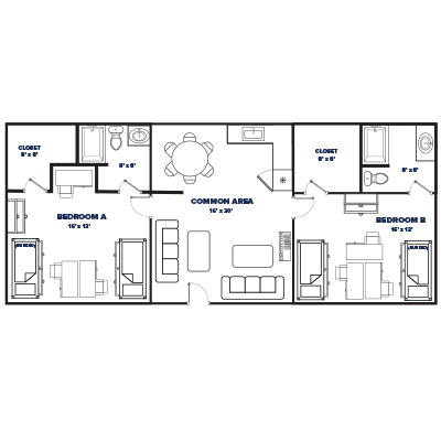 2 bed, 2 bath mini suite floor plan thumbnail