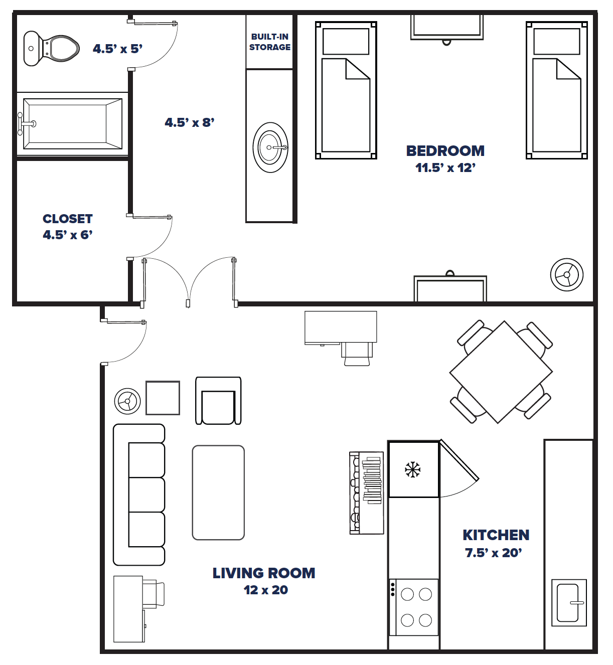 1 bedroom 1 bathroom floor plan thumbnail