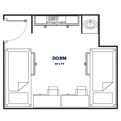 Smith Hall Dorm Floor Plan, 2 residents