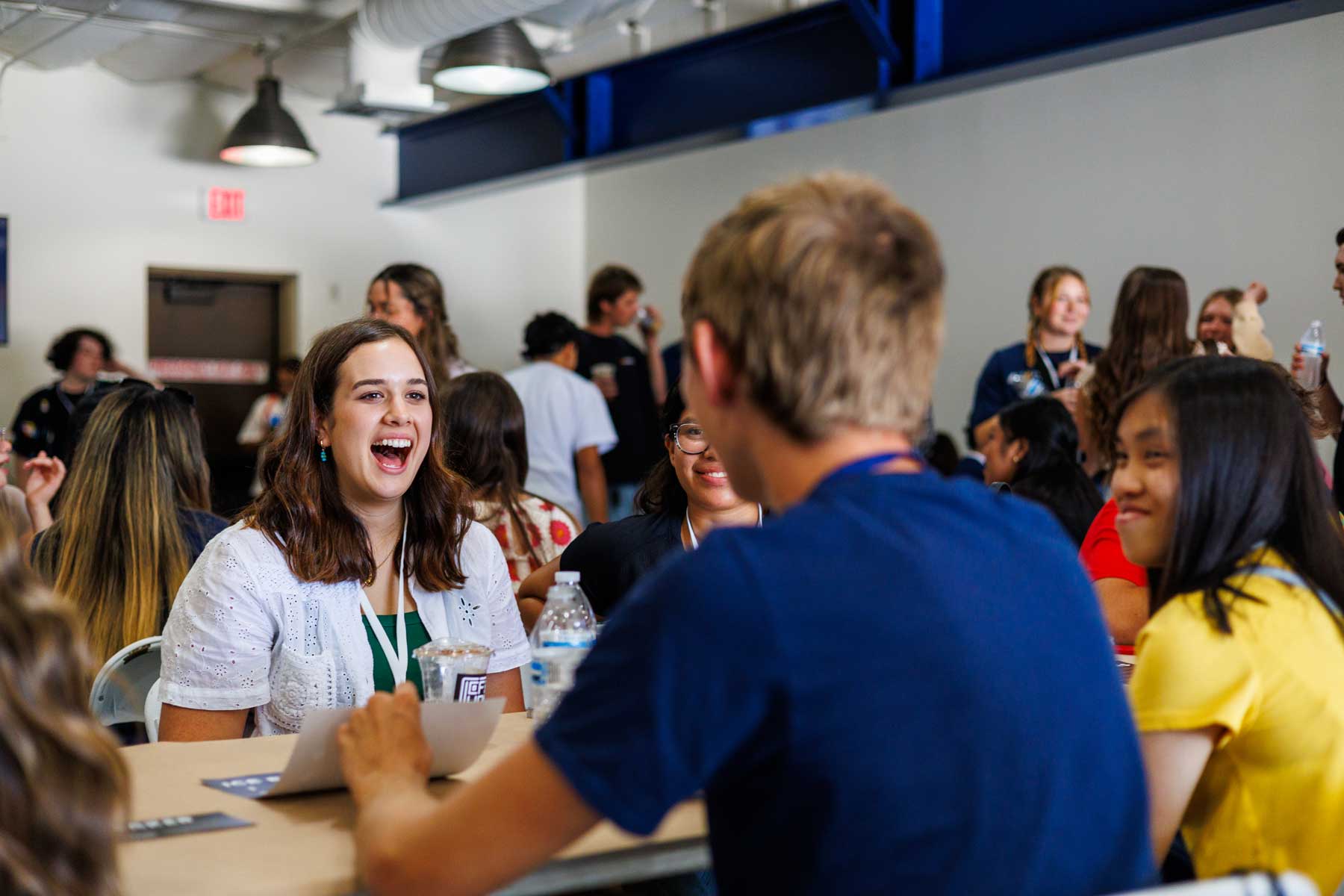 Students talking while having lunch